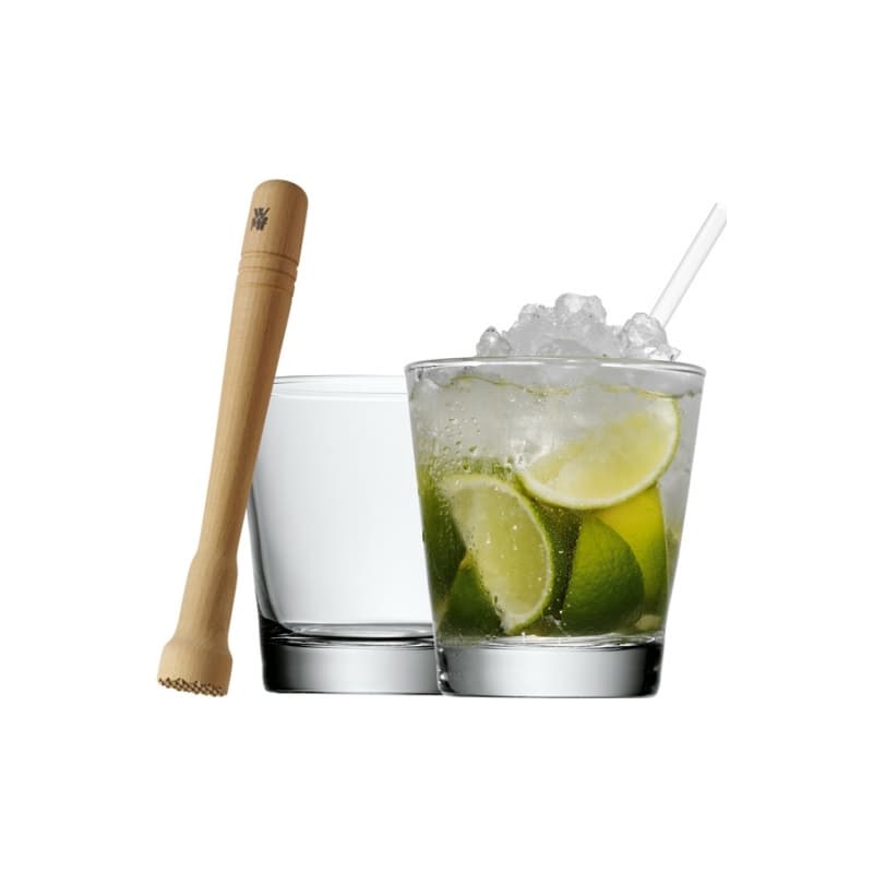 Set of glasses for caipirinha with wooden mortar